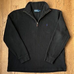 Polo Ralph Lauren Black Quarter-Zip Sweater XL Blue Pony